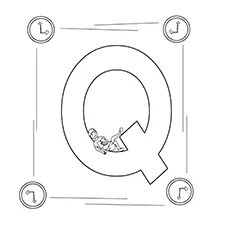Quiet, letter Q coloring page
