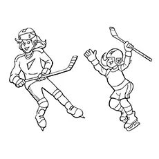 Sisters playing hockey coloring page