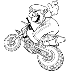 Super Mario on motorcycle coloring page