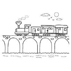Train on the bridge coloring page