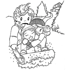 Sledding in winter coloring page