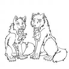 Wolf and puppies coloring page