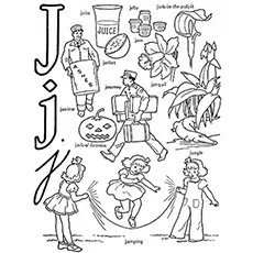 Words with the letter J, coloring page