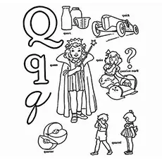 Words with the letter Q, coloring page