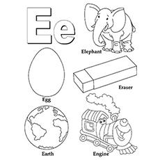 Words with the letter E, coloring page