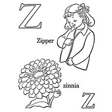 Letter Z for Zipper and flower Zinnia coloring page