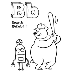 Letter B for baseball coloring page