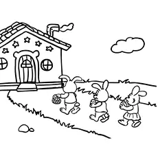 Easter bunnies delivering eggs coloring page
