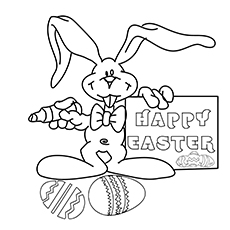 Easter bunny with sign coloring page
