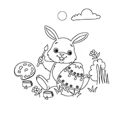 Easter bunny painting an egg coloring page