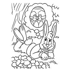 Easter bunny dreaming about an egg coloring page