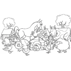 Naughty animals in Farm coloring page