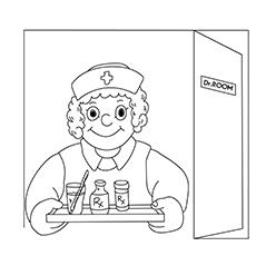 Nurse with medicine tray coloring page