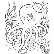 Octopus with sailor hat coloring page