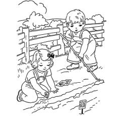 Kids in farm coloring page