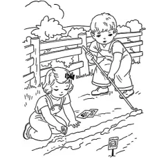 Kids in farm coloring page