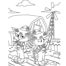 Two kitties in farm coloring page