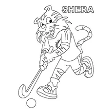 Tiger playing hockey coloring page