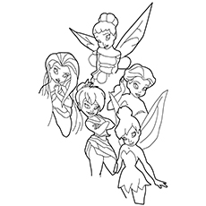 Tinker Bell with friends coloring page