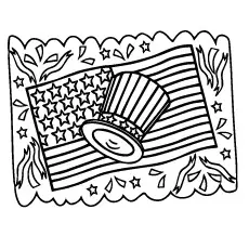 USA Flag and Hat, 4th of July coloring page