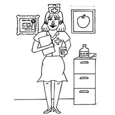 Nurse holding patient details coloring page