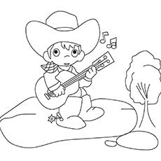 Guitarist cowboy coloring page