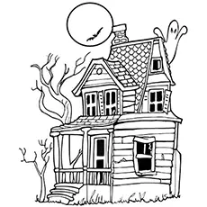 Ghost in a haunted house coloring page