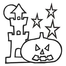 Haunted house and halloween coloring page