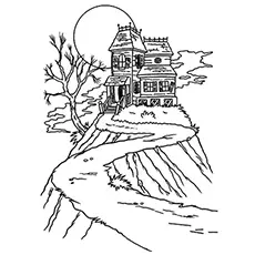 Haunted house on a hill coloring page