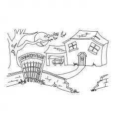 Spooksville, haunted house coloring page