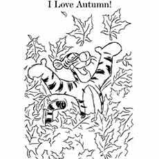 Cartoon Tigger loves autumn season Fall coloring page