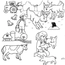 Family in farm coloring page