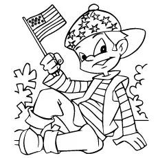 A Kid With A Flag, 4th of July coloring page