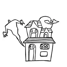 Haunted house and ghost coloring page