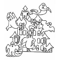 Scary and haunted house printable coloring page