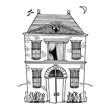 Haunted house with stars coloring page