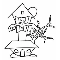 Haunted house for halloween coloring page for kids
