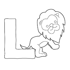 L for lion standing coloring page