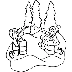 Playing in snow winter coloring page