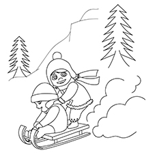 Sleddding worksheets winter coloring page