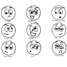 Smiley face with different emotions coloring page