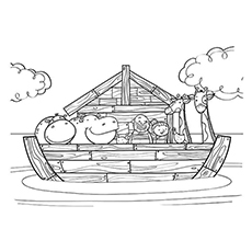 Animals follow Noah and the ark coloring page