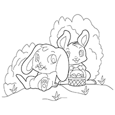 Bunnies with basket coloring page