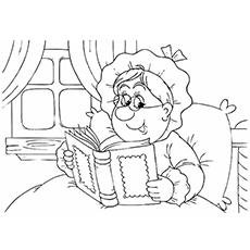 Grandma reading a book coloring page