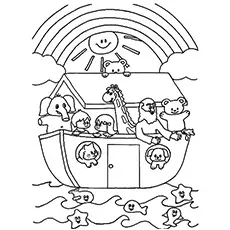Happy animals in the ark coloring page
