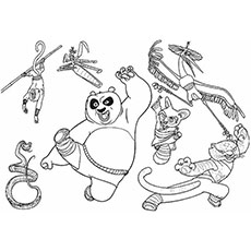 Kung Fu Panda and friends coloring page