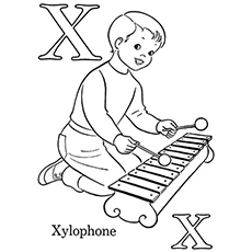 Letter X for xylophone coloring page