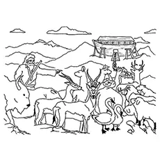 Noah leading the animals to the ark coloring page