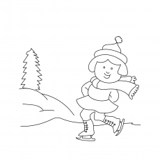 Girl playing in winter coloring page