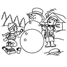 Sneeuwpop in winter coloring page